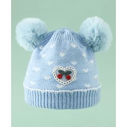 Babyhug Woollen Pom Pom Cap With Heart Print Red Diameter 11 cm