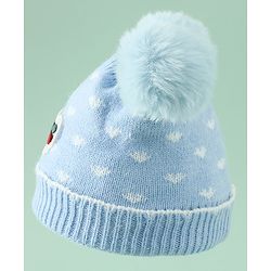Babyhug Woollen Pom Pom Cap With Heart Print Red Diameter 11 cm