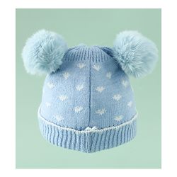 Babyhug Woollen Pom Pom Cap With Heart Print Red Diameter 11 cm