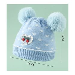 Babyhug Woollen Pom Pom Cap With Heart Print Red Diameter 11 cm
