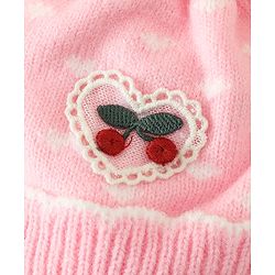 Babyhug Woollen Pom Pom Cap With Heart Print Red Diameter 11 cm