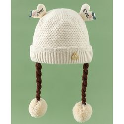 Babyhug Woollen Cap With Flower Applique in Red - Diameter 16 cm