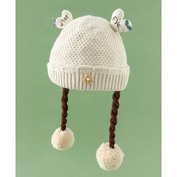 Babyhug Woollen Cap With Flower Applique in Red - Diameter 16 cm
