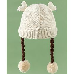 Babyhug Woollen Cap With Flower Applique in Red - Diameter 16 cm