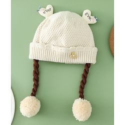 Babyhug Woollen Cap With Flower Applique in Red - Diameter 16 cm