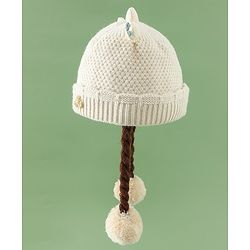 Babyhug Woollen Cap With Flower Applique in Red - Diameter 16 cm