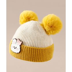 Babyhug Woollen Cap With Bear Applique in Beige - Diameter 15.5 cm