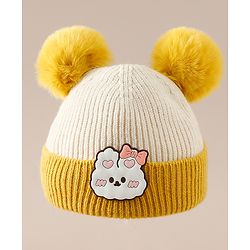 Babyhug Woollen Cap With Bear Applique in Beige - Diameter 15.5 cm