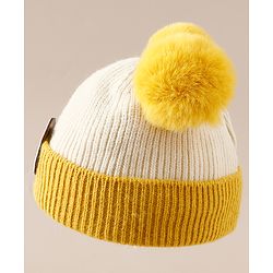Babyhug Woollen Cap With Bear Applique in Beige - Diameter 15.5 cm