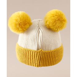 Babyhug Woollen Cap With Bear Applique in Beige - Diameter 15.5 cm