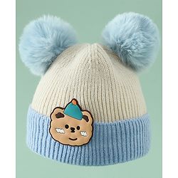 Babyhug Woollen Cap With Bear Applique in Beige - Diameter 15.5 cm