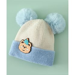 Babyhug Woollen Cap With Bear Applique in Beige - Diameter 15.5 cm