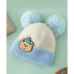 Babyhug Woollen Cap With Bear Applique in Beige - Diameter 15.5 cm