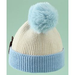 Babyhug Woollen Cap With Bear Applique in Beige - Diameter 15.5 cm