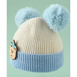 Babyhug Woollen Cap With Bear Applique in Beige - Diameter 15.5 cm