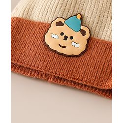 Babyhug Woollen Cap With Bear Applique in Beige - Diameter 15.5 cm