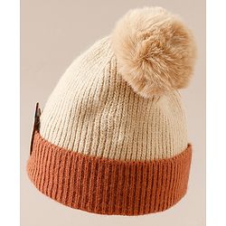 Babyhug Woollen Cap With Bear Applique in Beige - Diameter 15.5 cm