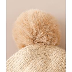 Babyhug Woollen Cap With Bear Applique in Beige - Diameter 15.5 cm