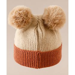 Babyhug Woollen Cap With Bear Applique in Beige - Diameter 15.5 cm