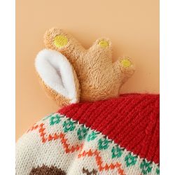 Babyhug Woollen Cap with Reindeer Applique in Red - Diameter 14 cm