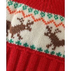 Babyhug Woollen Cap with Reindeer Applique in Red - Diameter 14 cm