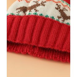 Babyhug Woollen Cap with Reindeer Applique in Red - Diameter 14 cm