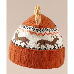 Babyhug Woollen Cap with Reindeer Applique in Red - Diameter 14 cm