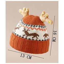 Babyhug Woollen Cap with Reindeer Applique in Red - Diameter 14 cm