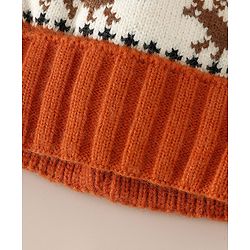 Babyhug Woollen Cap with Reindeer Applique in Red - Diameter 14 cm
