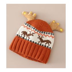 Babyhug Woollen Cap with Reindeer Applique in Red - Diameter 14 cm