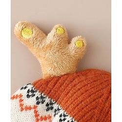 Babyhug Woollen Cap with Reindeer Applique in Red - Diameter 14 cm