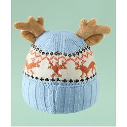 Babyhug Woollen Cap with Reindeer Applique in Red - Diameter 14 cm
