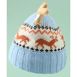 Babyhug Woollen Cap with Reindeer Applique in Red - Diameter 14 cm