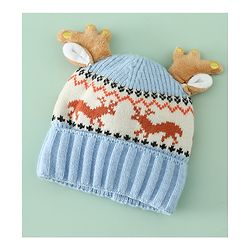 Babyhug Woollen Cap with Reindeer Applique in Red - Diameter 14 cm