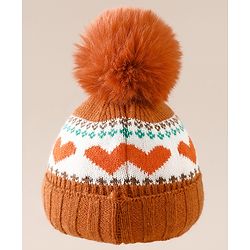 Babyhug Woollen Cap With Heart Design in Orange - Diameter 14.5 cm