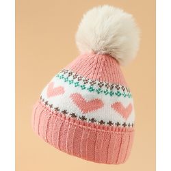 Babyhug Woollen Cap With Heart Design in Orange - Diameter 15.5 cm