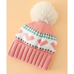 Babyhug Woollen Cap With Heart Design in Orange - Diameter 15.5 cm