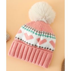 Babyhug Woollen Cap With Heart Design in Orange - Diameter 14.5 cm