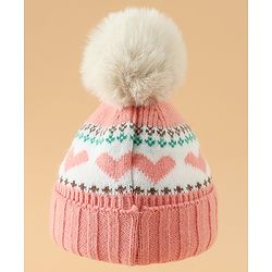Babyhug Woollen Cap With Heart Design in Orange - Diameter 14.5 cm