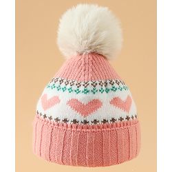 Babyhug Woollen Cap With Heart Design in Orange - Diameter 15.5 cm