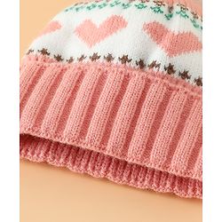 Babyhug Woollen Cap With Heart Design in Orange - Diameter 15.5 cm