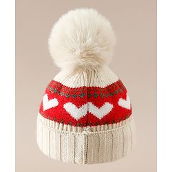 Babyhug Woollen Cap With Heart Design in Orange - Diameter 14.5 cm
