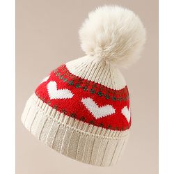 Babyhug Woollen Cap With Heart Design in Orange - Diameter 14.5 cm