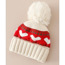 Babyhug Woollen Cap With Heart Design in Orange - Diameter 15.5 cm