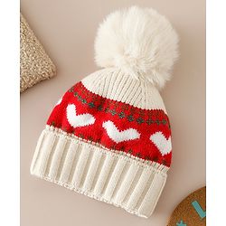 Babyhug Woollen Cap With Heart Design in Orange - Diameter 14.5 cm