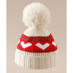 Babyhug Woollen Cap With Heart Design in Orange - Diameter 14.5 cm