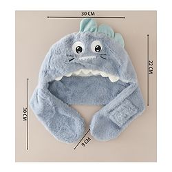 Babyhug Woollen Cap with Knot & Dino Applique in Blue - Diameter 33 cm