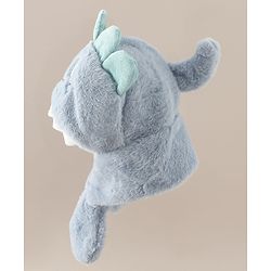 Babyhug Woollen Cap with Knot & Dino Applique in Blue - Diameter 33 cm