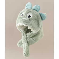 Babyhug Woollen Cap with Knot & Dino Applique in Blue - Diameter 33 cm