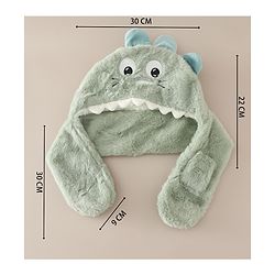 Babyhug Woollen Cap with Knot & Dino Applique in Blue - Diameter 33 cm